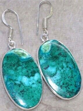 Chrysocolla Gemstone Jewelry 925 Sterling Silver Handmade Drop Dangle Earrings